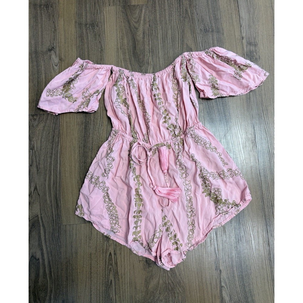 Kahulale'a Kahulalea Pink Gold Puakenikeni Off Shoulder Romper Hawaiian Resort